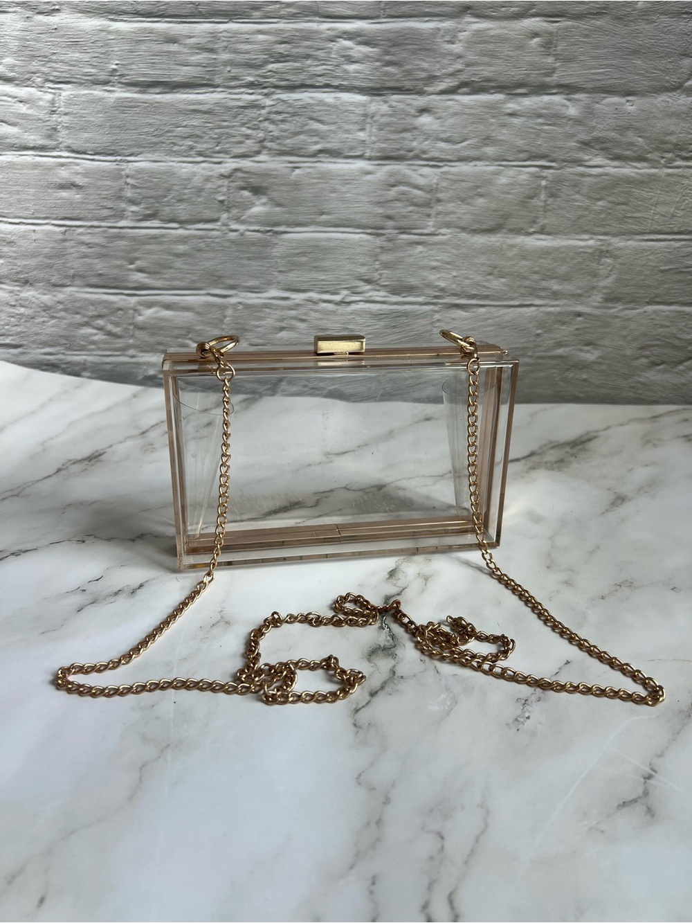 Clear Acrylic Box Clutch with Gold Chain
